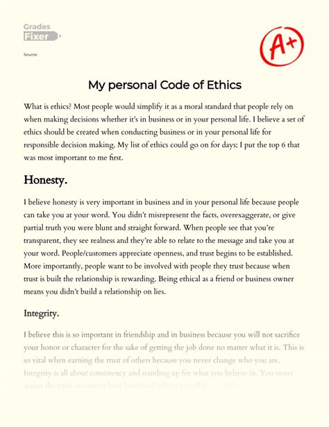 personal ethics examples for students