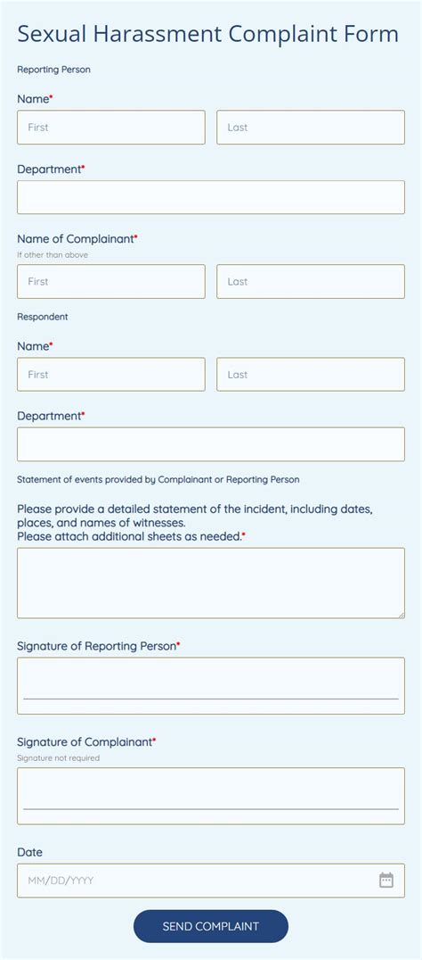 personal harassment complaint form template