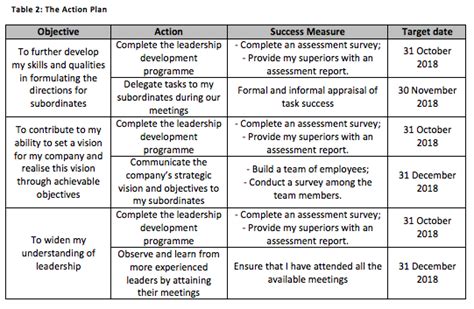 Personal Leadership Development Action Plan Example