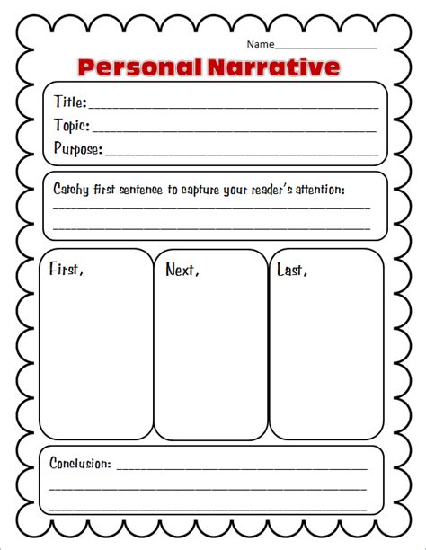 Personal Narrative Graphic Organizer Example
