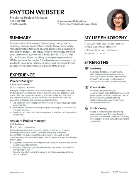 personal projects in cv examples