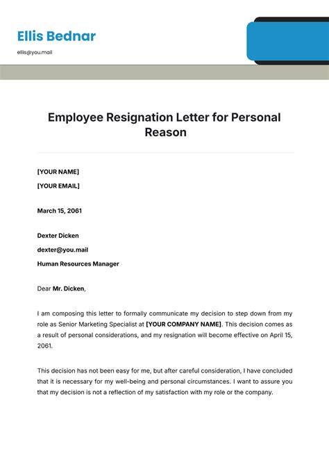 FREE 11+ Sample Resignation Letters for Personal Reasons in PDF MS