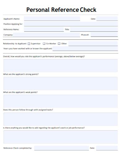 personal reference check form template