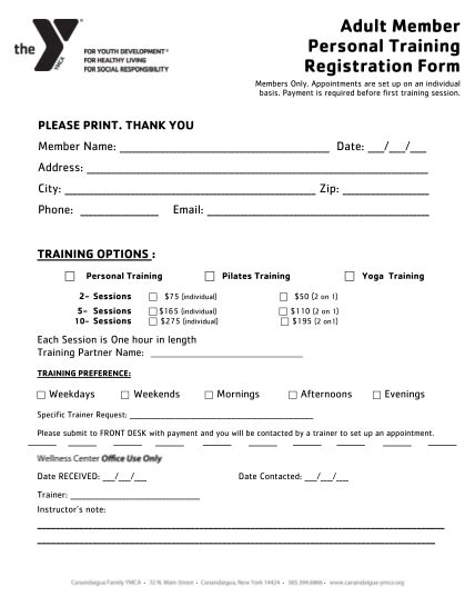personal trainer registration form template
