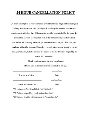 personal training cancellation policy template