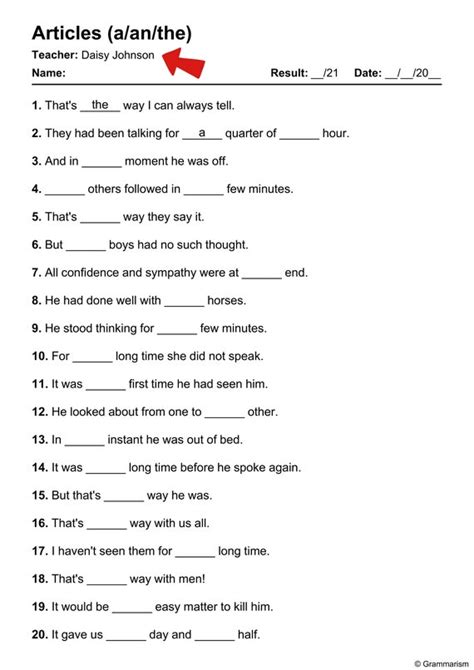 personalized grammar worksheet