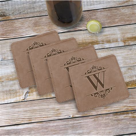 personalized leather coasters set 6