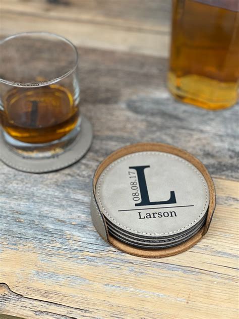 personalized leather coasters set 6