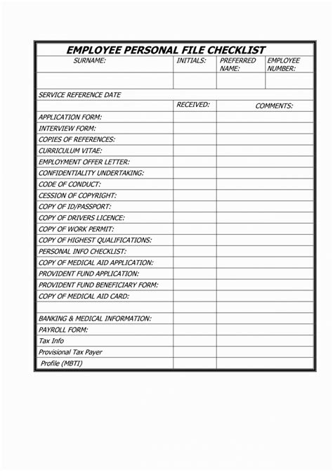 personnel file audit checklist template