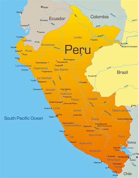 Karta Peru Se de största städerna i Peru, exempelvis Lima, Arequipa, Cuzco