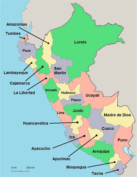 peru map with cities and regions