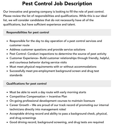 Pest Control Job Description