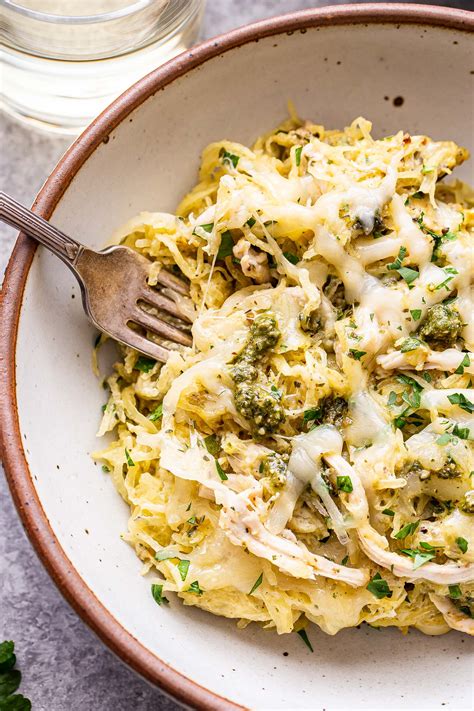 Pesto Chicken Spaghetti Squash