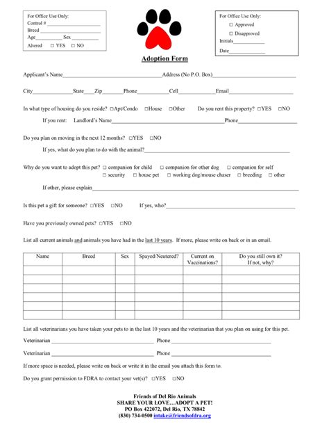 Cat Adoption Profile Form printable pdf download
