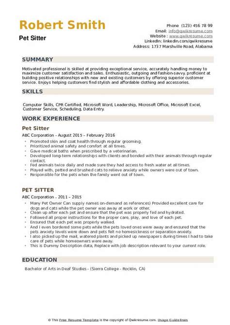 Pet Sitting Resume Examples