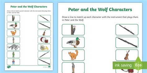 peter and the wolf matching worksheet