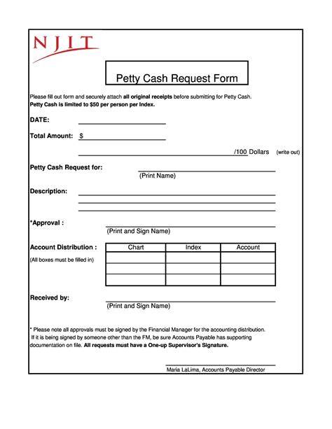 petty cash request form template