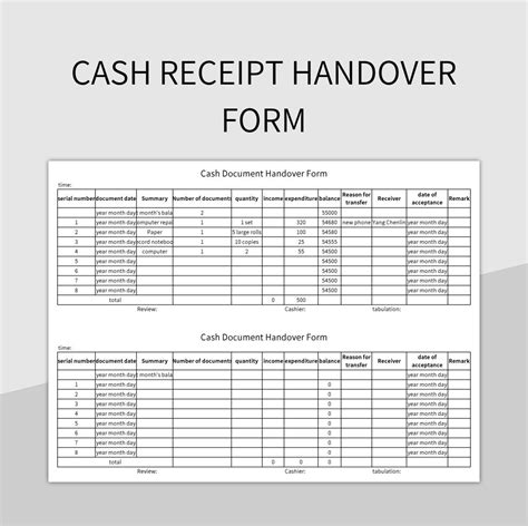 petty cash handover form template