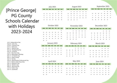 Pg Schools Calendar