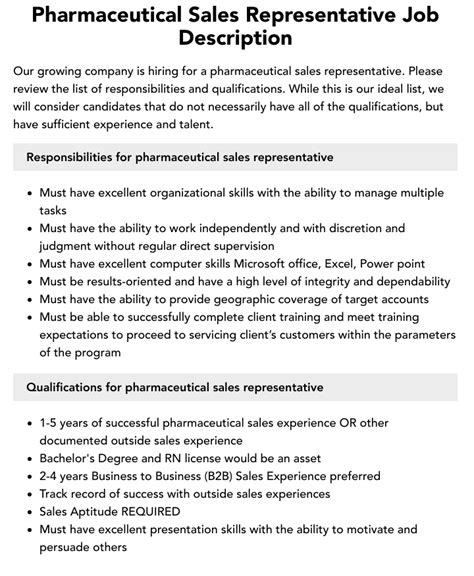 Pharmaceutical Sales Rep job description template Workable