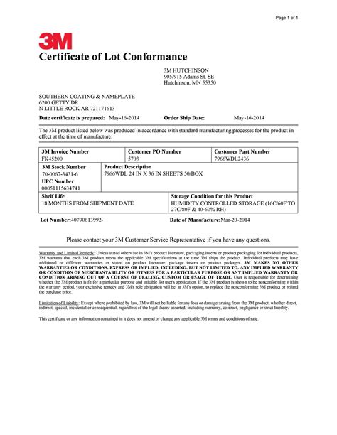 pharmaceutical certificate of conformance template