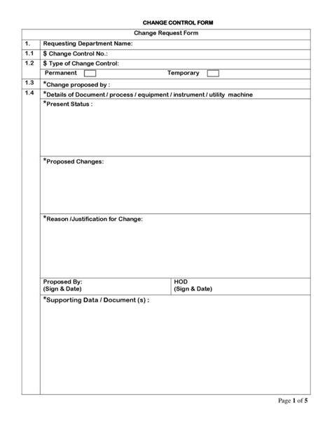 pharmaceutical change control form template