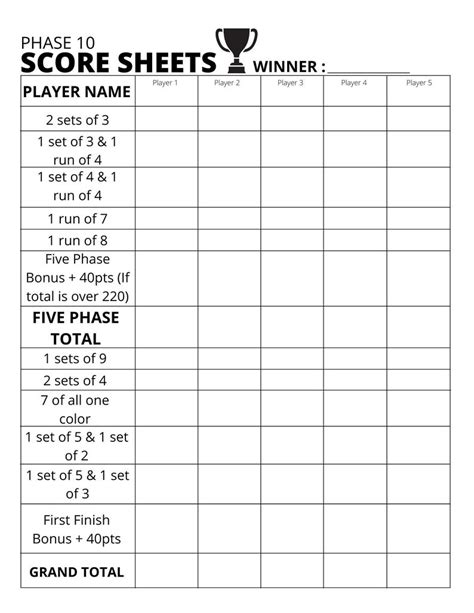 Phase 10 Printable Score Sheet: The Ultimate Guide For 2023