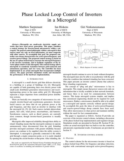 Phase Locked Loop Control Of Inverters In A Microgrid