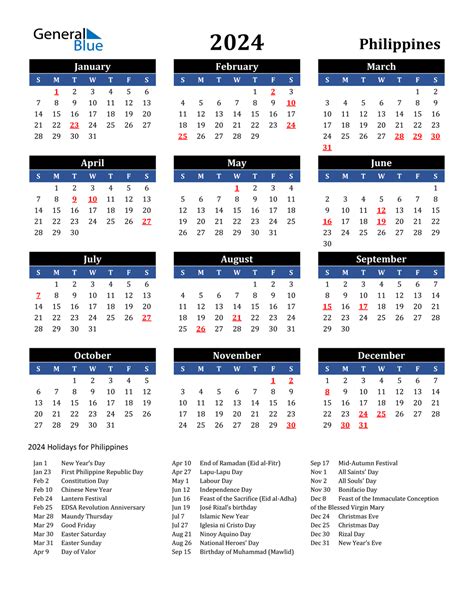 phil calendar 2024 with holidays