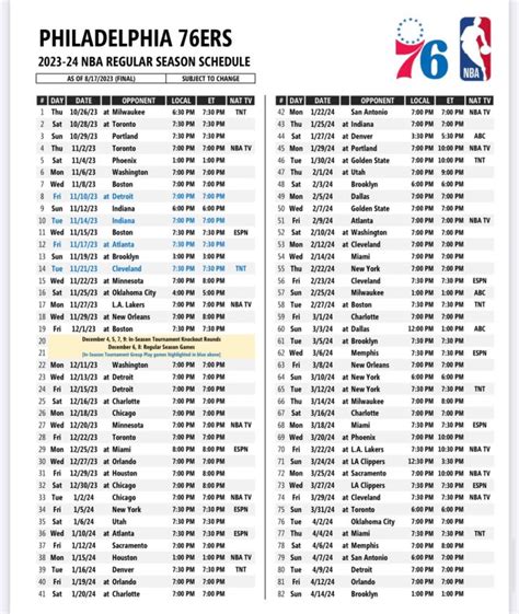 philadelphia 76ers 2023-24 schedule