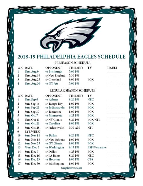 philadelphia eagles football schedule 2018