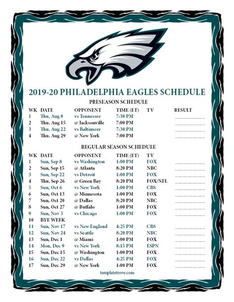 philadelphia eagles football schedule 2019