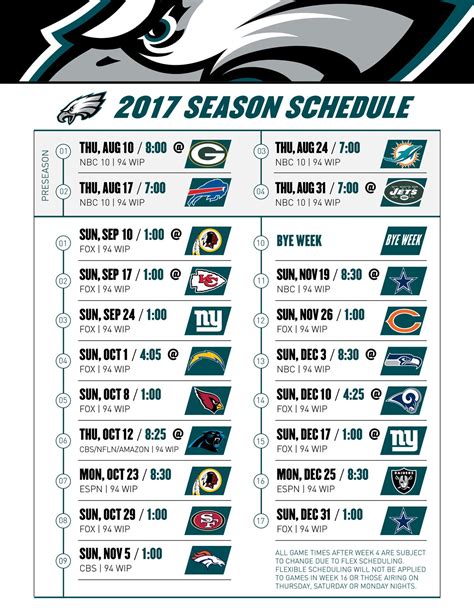 philadelphia eagles schedule football