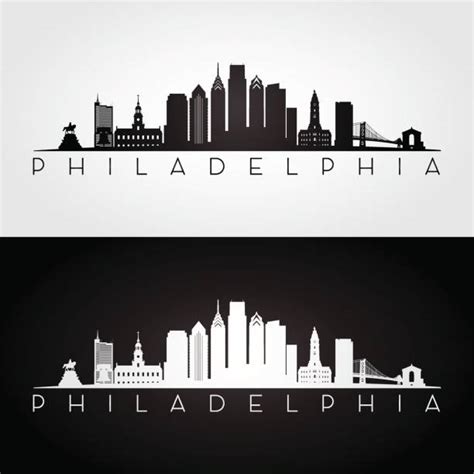 philly skyline black and white drawing