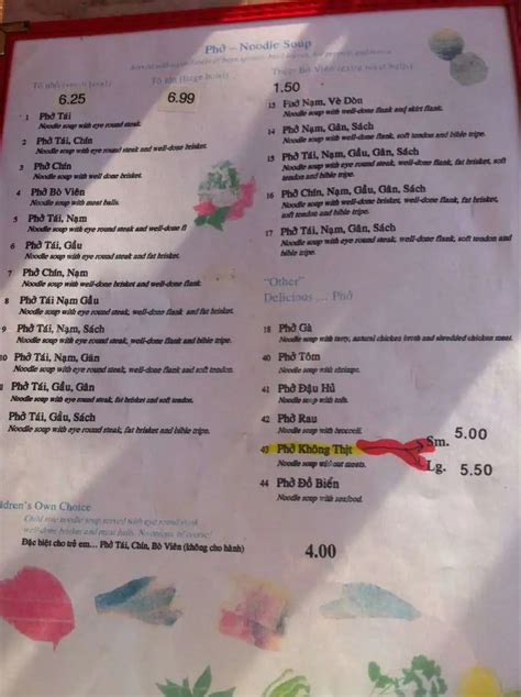 pho ha long restaurant menu