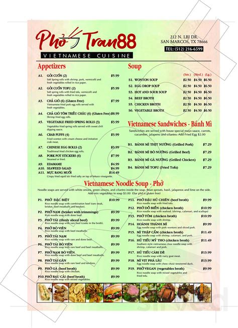 pho tran 88 menu