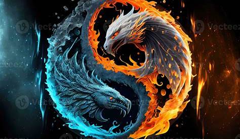 Red and Black Dragon Phoenix Yin Yang - Dragon - T-Shirt | TeePublic