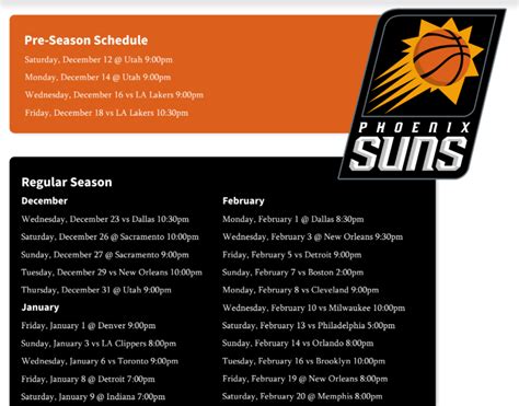 phoenix suns schedule and results