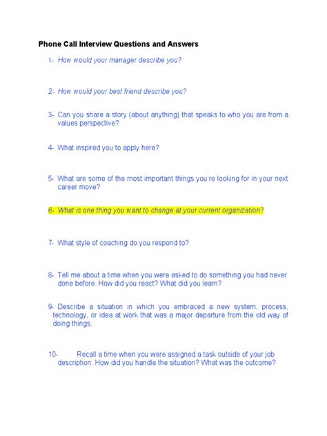 Phone Call Interview Questions