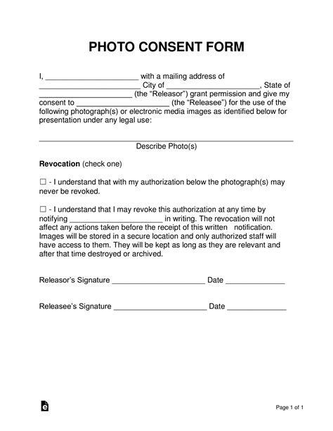 Free Photo Consent Form Word PDF eForms