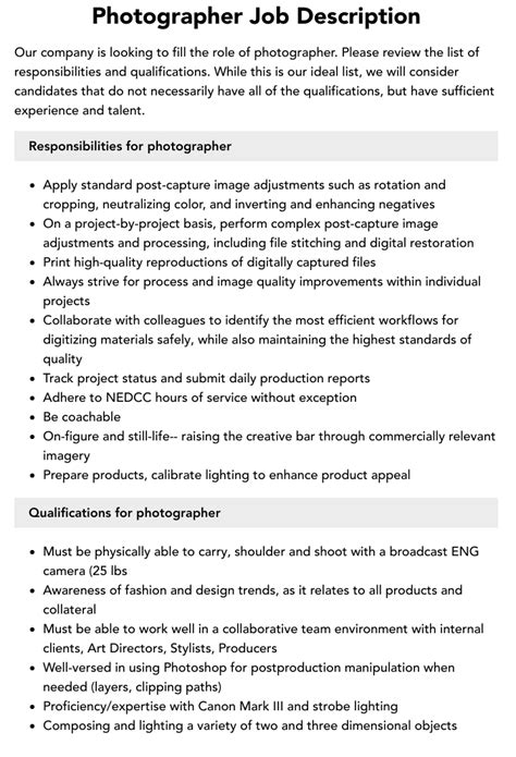 The Job Description Of A Photographer