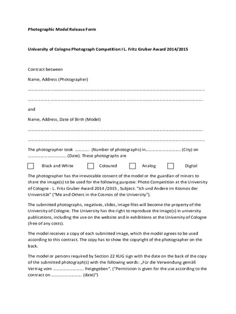 Photographic Model Release Form