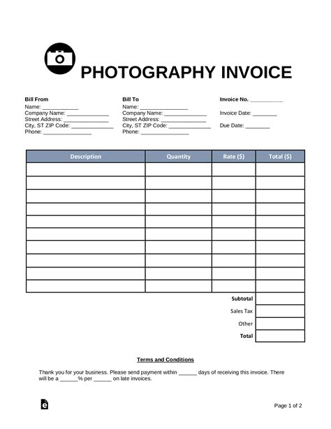 Invoice Photography Template Free Printable Templates
