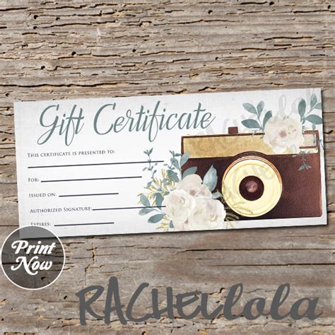 Printable Photography Gift Certificate template Photo session Etsy
