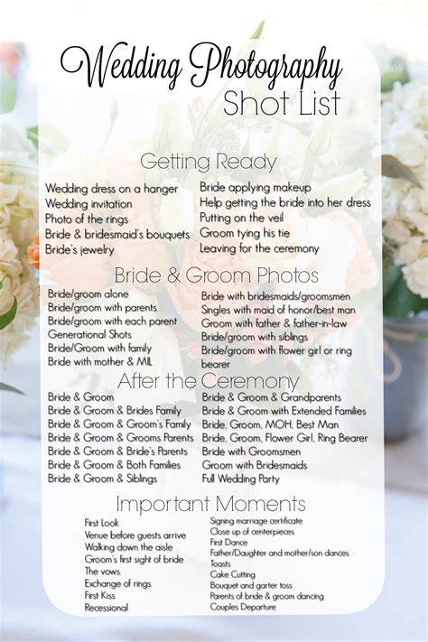 Wedding Photography Shot List Template for Word Wedding picture list