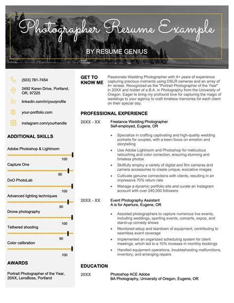 Resume For A Photographer. Freelance Photographer Resume, Freelance