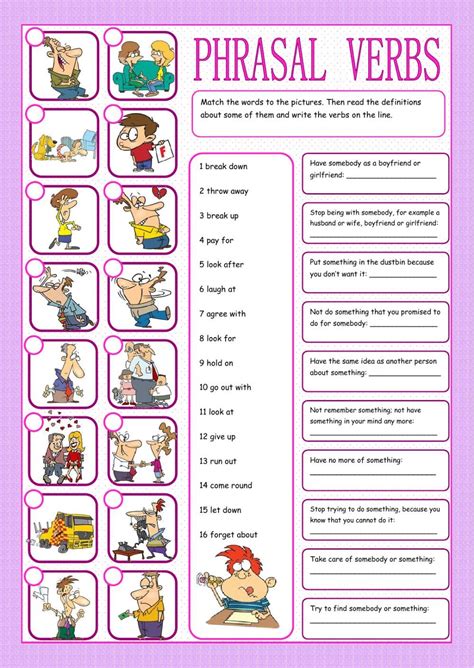 phrasal verb exercises with answers for class 10