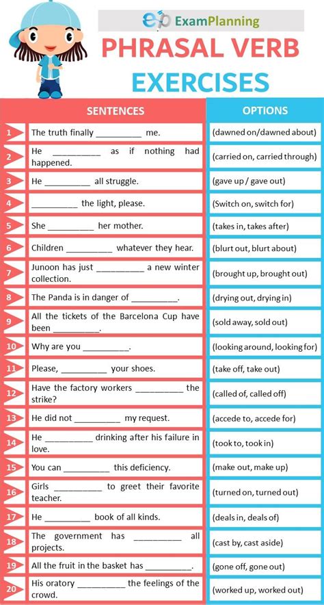 phrasal verbs exercises with answers for class 8