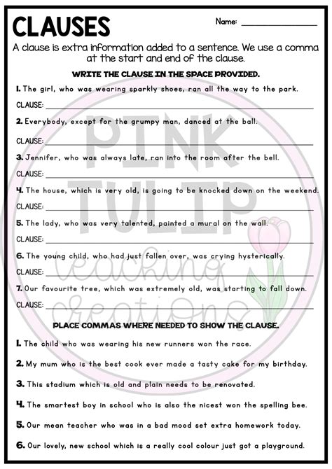 phrase and clause worksheet for class 8