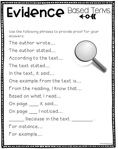 phrases to use to explain evidence